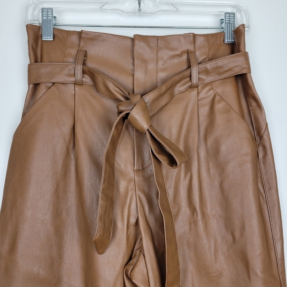 NWT Lucy Paris Faux Leather Paperbag-Waist pants in Cognac Size Small - Picture 4 of 11